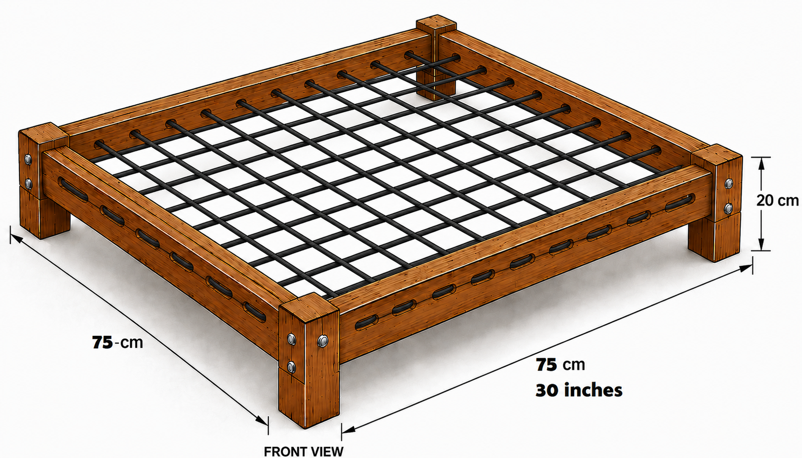TRAMPOBED wooden bounce-bed frame with woven elastic mesh, in a bedroom setting